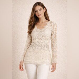 Ilse Jacobsen Y2K Cream Lace Top Size M Romantic Floral Sheer Ethereal Indie